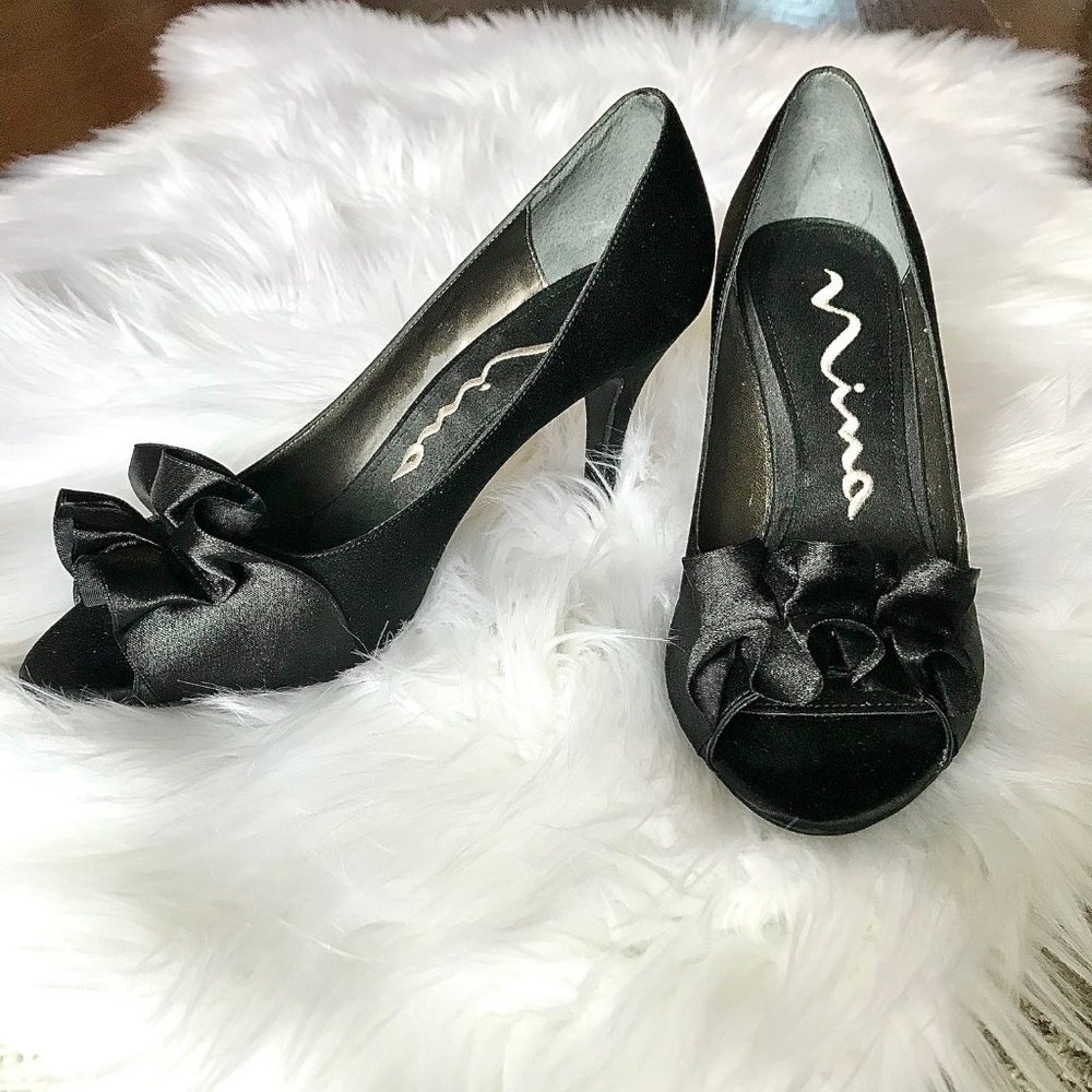 Nina Forbes Peep Toe Satin Heels / Pumps  6 1/2